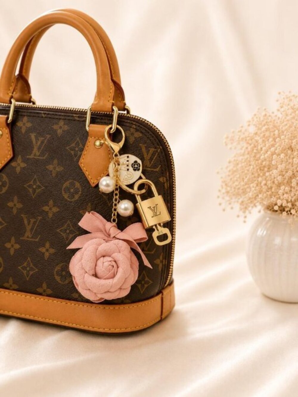 Authentic Louis Vuitton Padlock Gold 🔒 Key Set +Unbranded Flower Keychain Charm